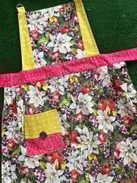 Image 1 of Adult Full Apron, Christmas,  White Poinsettias and Red Pomegranates