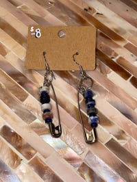 Image 2 of Stone and Glass Beaded Safety Pin Earrings