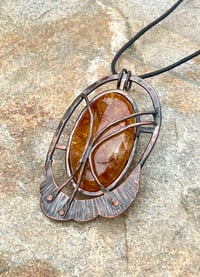 Image 1 of Elevate. Crackled quartz and copper pendant 