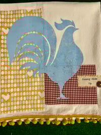 Image 2 of Flour Sack Towel, Blue Stenciled Rooster with Gold Egg Fabric
