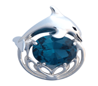 Non-Tarnish Sterling Silver Dolphin Pendant with Faceted Imitation Blue Zircon