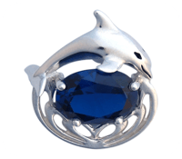 Non-Tarnish Sterling Silver Dolphin Pendant with Faceted Imitation Blue Sapphire