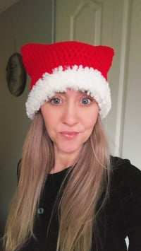 Image 2 of Santa Claws Hat– Crochet Cat Ear Beanie