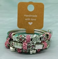 Image 1 of Your Arm Kandii Pink hearts Twisted Cable Wire Stainless Steel Open Cuff charm Bracelet