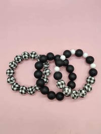Image 2 of 3-piece Black Checker &amp; White Silicone Beaded Bracelet for women, girls, and teens