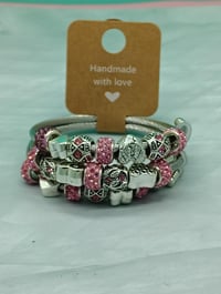 Image 2 of Your Arm Kandii Pink hearts Twisted Cable Wire Stainless Steel Open Cuff charm Bracelet