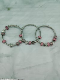 Image 4 of Your Arm Kandii Pink hearts Twisted Cable Wire Stainless Steel Open Cuff charm Bracelet