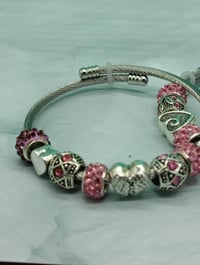 Image 5 of Your Arm Kandii Pink hearts Twisted Cable Wire Stainless Steel Open Cuff charm Bracelet