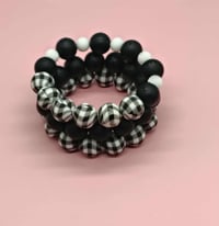 Image 5 of 3-piece Black Checker &amp; White Silicone Beaded Bracelet for women, girls, and teens