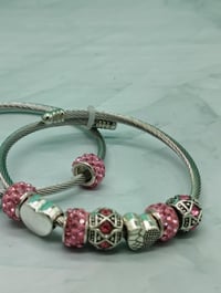 Image 6 of Your Arm Kandii Pink hearts Twisted Cable Wire Stainless Steel Open Cuff charm Bracelet
