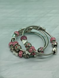Image 8 of Your Arm Kandii Pink hearts Twisted Cable Wire Stainless Steel Open Cuff charm Bracelet