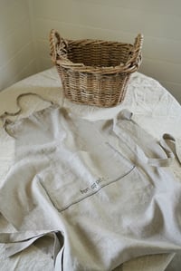 Image 2 of natural flax apron with pocket stitched detail