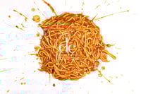 Spaghetti Bolognese splattered Isolated.  High resolution photo to download