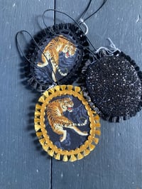 Image 2 of Tiger decoration/ rear view mirror accessory  with choice of gold or black fringe. 