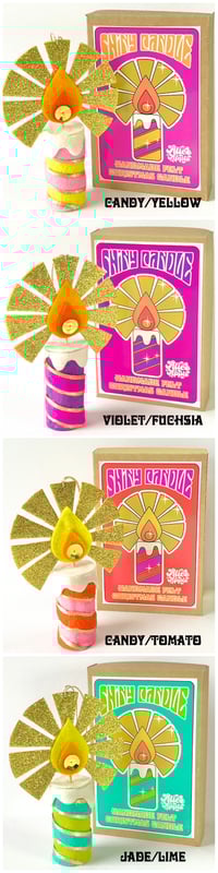 Image 2 of Handmade Retro Felt Christmas Sparkly Candle Ornaments