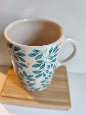 Image of  Grande tasse anse feuillage bleu 