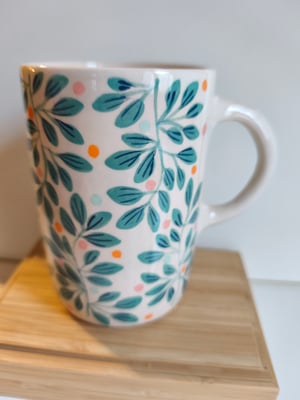 Image of  Grande tasse anse feuillage bleu 