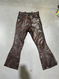 Image 1 of 1960s East West Musical Instruments Full Leather Bell Bottom Pants 28/ 30” Waist 