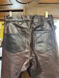 Image 2 of 1960s East West Musical Instruments Full Leather Bell Bottom Pants 28/ 30” Waist 