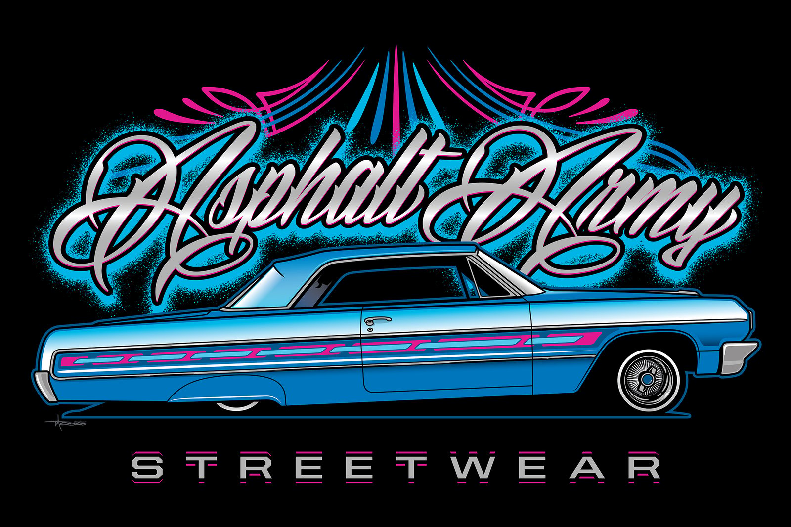 64 Impala Banner Blue/Pink (36x24) / ASPHALT ARMY