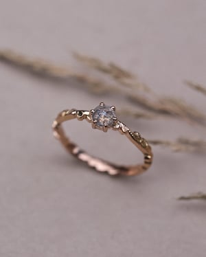 Image of 18ct Rose gold, pale grey rose-cut diamond Floral Carved ring (LON271)
