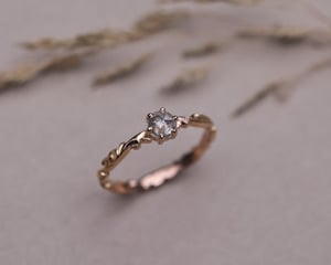 Image of 18ct Rose gold, pale grey rose-cut diamond Floral Carved ring (LON271)