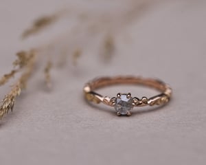 Image of 18ct Rose gold, pale grey rose-cut diamond Floral Carved ring (LON271)