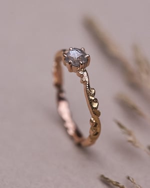 Image of 18ct Rose gold, pale grey rose-cut diamond Floral Carved ring (LON271)