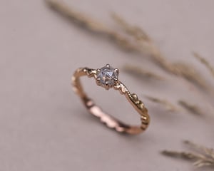 Image of 18ct Rose gold, pale grey rose-cut diamond Floral Carved ring (LON271)
