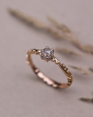Image of 18ct Rose gold, pale grey rose-cut diamond Floral Carved ring (LON271)