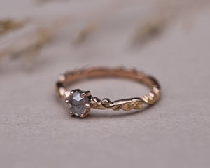 Image of 18ct Rose gold, pale grey rose-cut diamond Floral Carved ring (LON271)