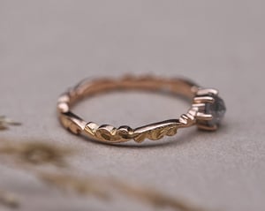 Image of 18ct Rose gold, pale grey rose-cut diamond Floral Carved ring (LON271)