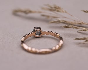 Image of 18ct Rose gold, pale grey rose-cut diamond Floral Carved ring (LON271)