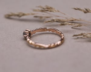 Image of 18ct Rose gold, pale grey rose-cut diamond Floral Carved ring (LON271)