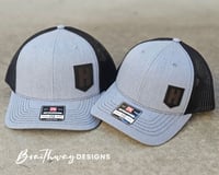 Image 1 of H Leather Patch RICHARSON 112 + 112Y TRUCKER SNAPBACK-HEATHER GREY/BLACK