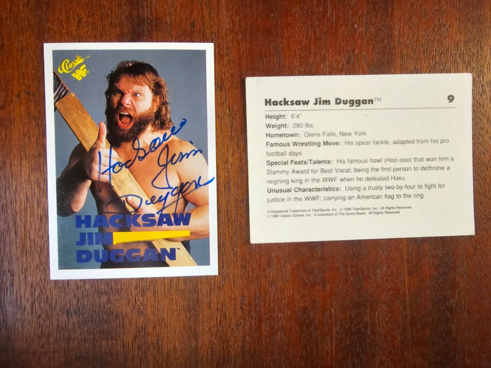 Image of WWF Classic SIGNED Hacksaw Jim Duggan SIGNED Trading Card (Option 3)
