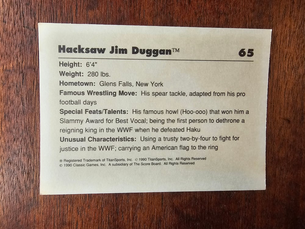 Image of WWF Classic Hacksaw Jim Duggan SIGNED Trading Card