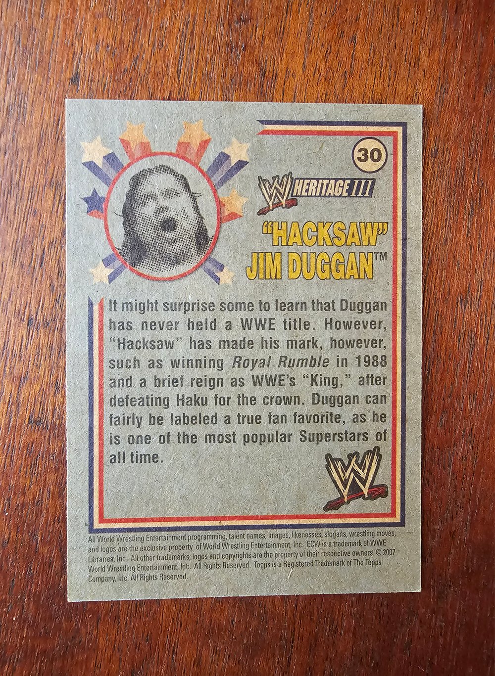 Image of WWE Heritage Hacksaw Jim Duggan SIGNED Trading Card