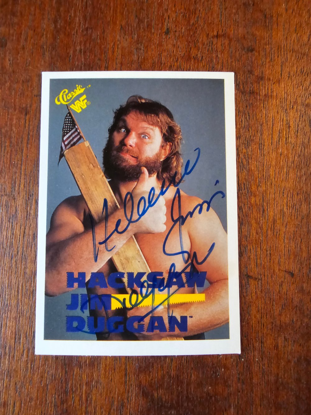 Image of WWF Classic Hacksaw Jim Duggan SIGNED Trading Card (Option 2)