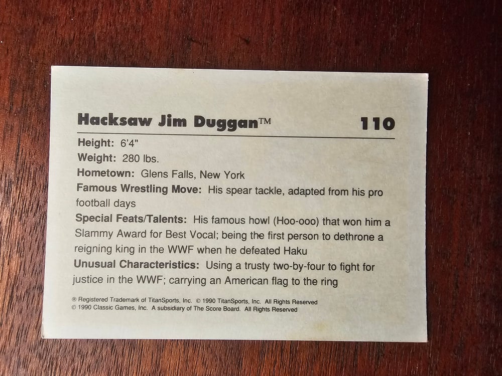 Image of WWF Classic Hacksaw Jim Duggan SIGNED Trading Card (Option 2)