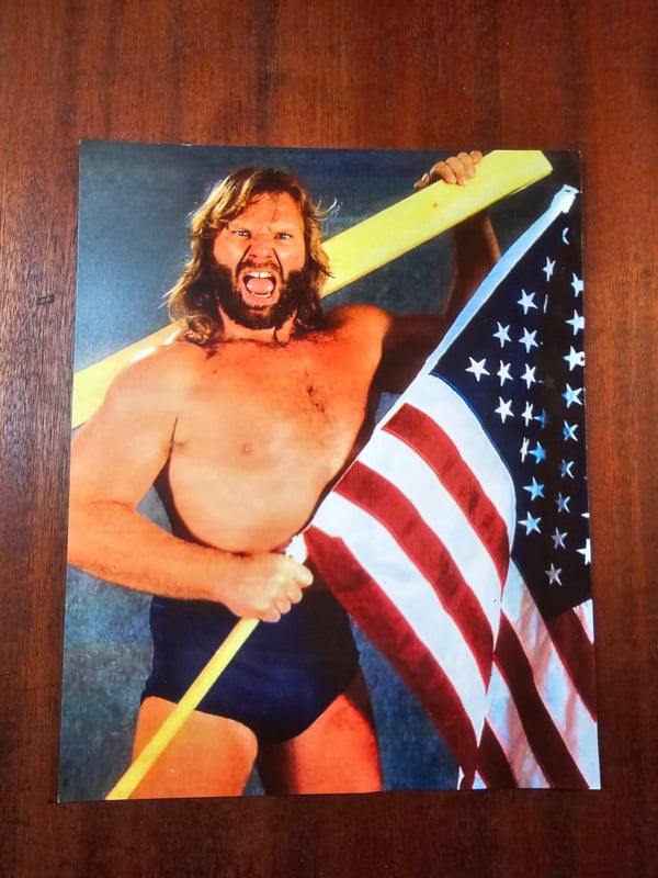 Image of Hacksaw Jim Duggan Flag  SIGNED 8x10
