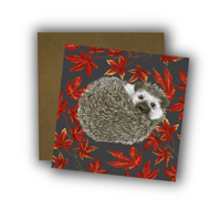 Image 1 of Hedgehog and Autumn Leaves Card