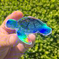 Image 3 of Sugar Skull Sea Turtle Holographic Vinyl Sticker 