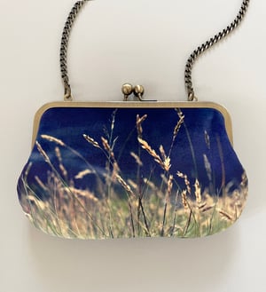 Image of Erradale grasses, velvet clutch bag with optional shoulder strap