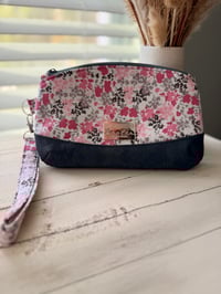 Clematis Wristlet - Pink and gray floral - Small Size