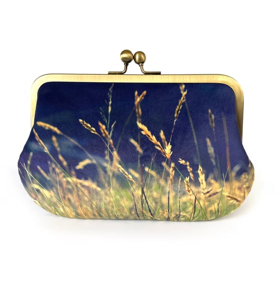 Image of Erradale grasses, velvet clutch bag with optional shoulder strap