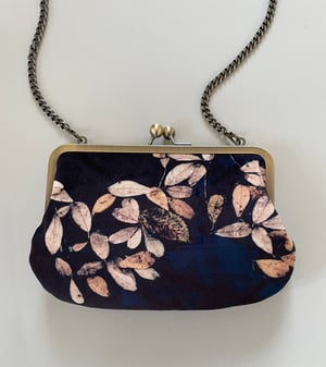 Image of Loch leaf, velvet kisslock shoulder bag with optional crossbody strap