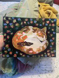 Image 2 of "Sleeping Calico and Her Friend" 12"x16" Painted 
