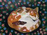 Image 1 of "Sleeping Calico and Her Friend" 12"x16" Painted 