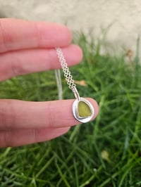 Image 2 of Lime Green Cornish Seaglass & Sterling Silver Pebble 
